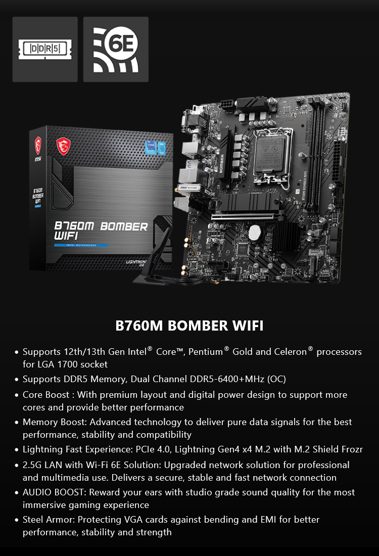 MSI 微星 B760M BOMBER WIFI DDR5 