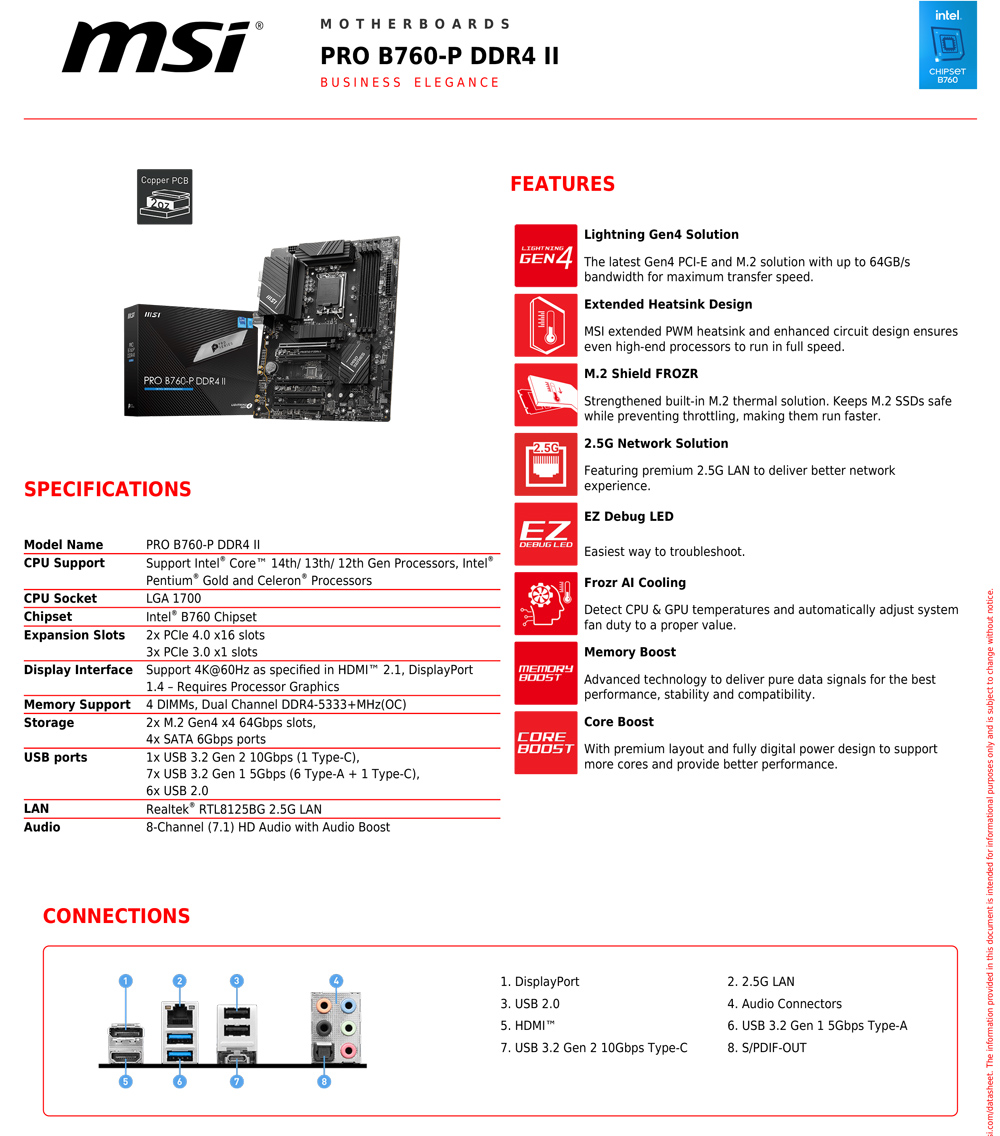 MSI 微星 PRO B760-P DDR4 II 主機板 