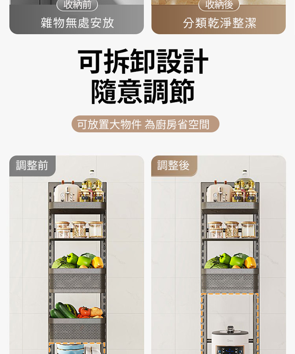 匠俱 蔬果架(廚房置物架 小推車 多功能夾縫架 菜籃子 蔬菜
