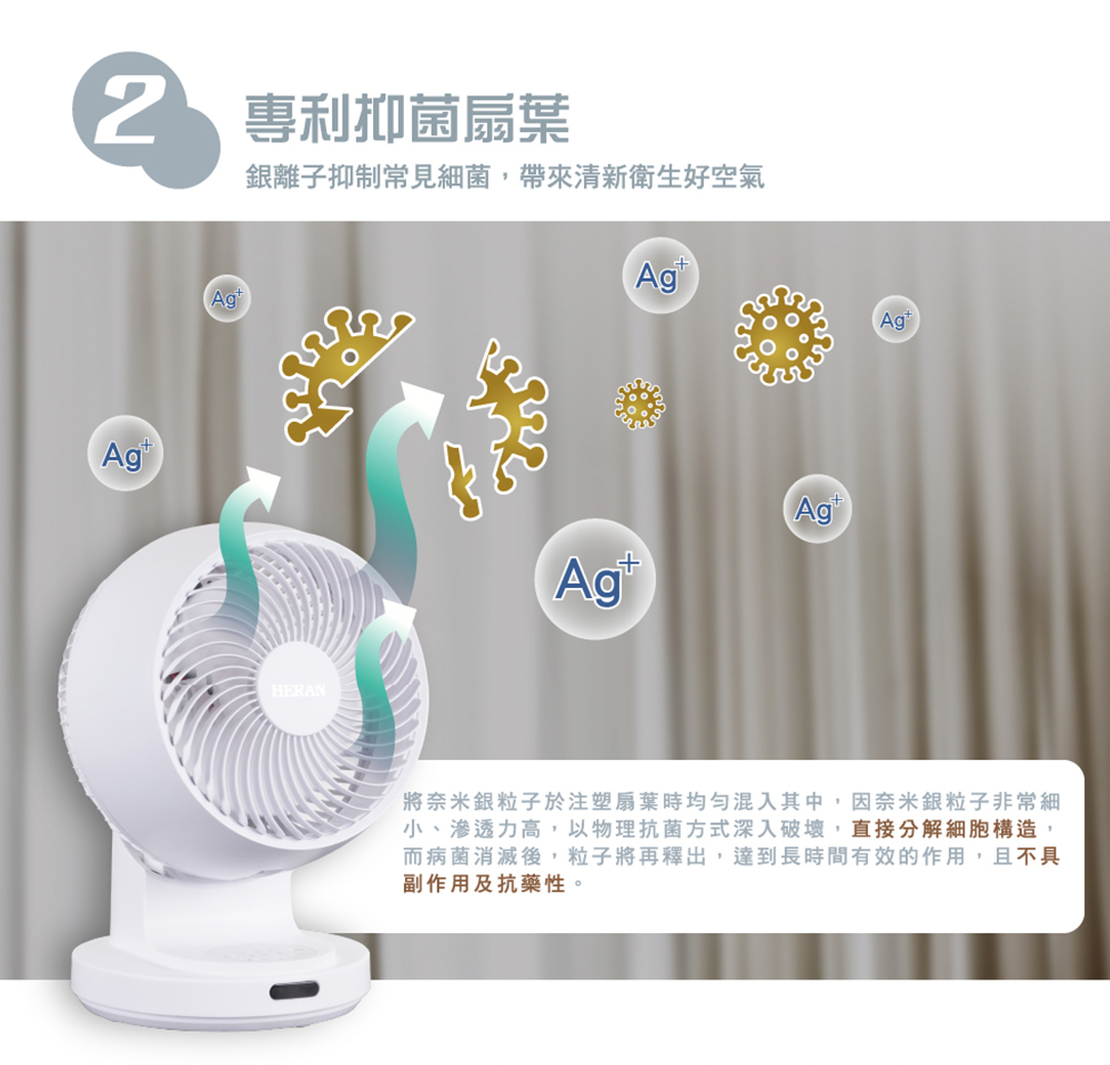 將奈米銀粒子於注塑扇葉時均勻混入其中,因奈米銀粒子非常細