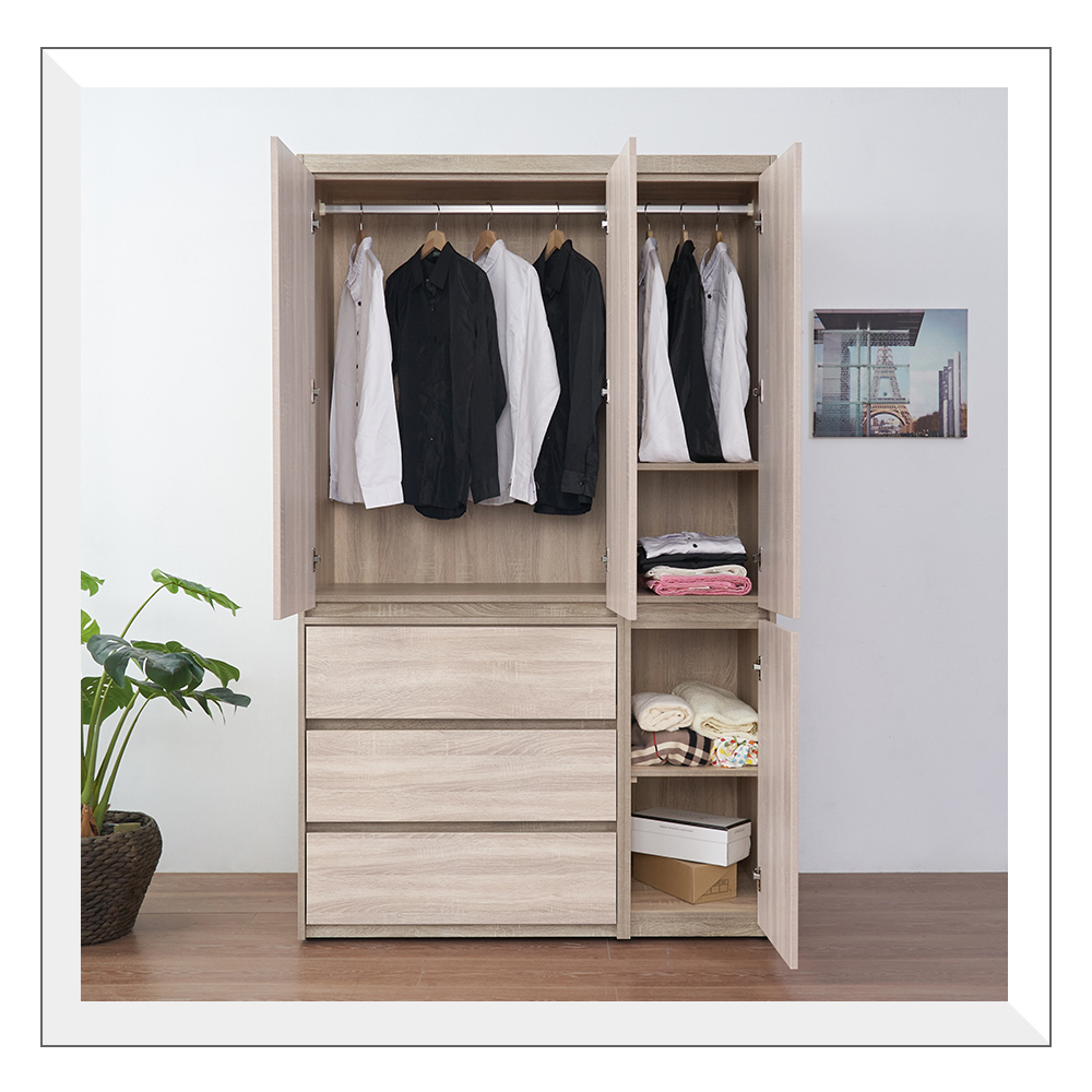 時尚屋 [XV11]松浦淺橡木雙色4尺衣櫃XV11-W132