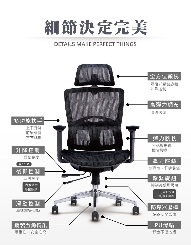 LOGIS 黑晶鑽曜石全網椅(電腦椅 辦公椅 人體工學椅 全