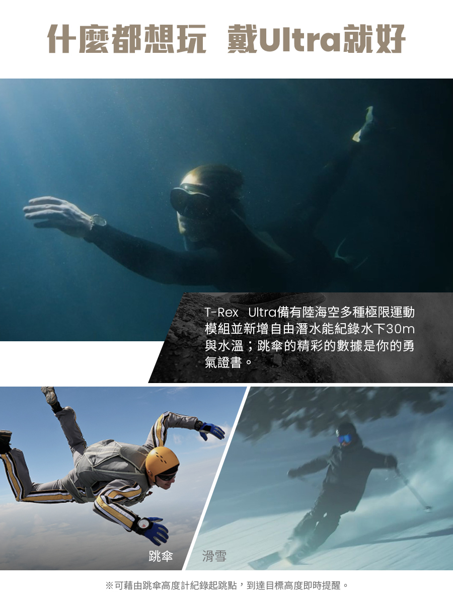 可藉由跳傘高度計紀錄起跳點,到達目標高度即時提醒。