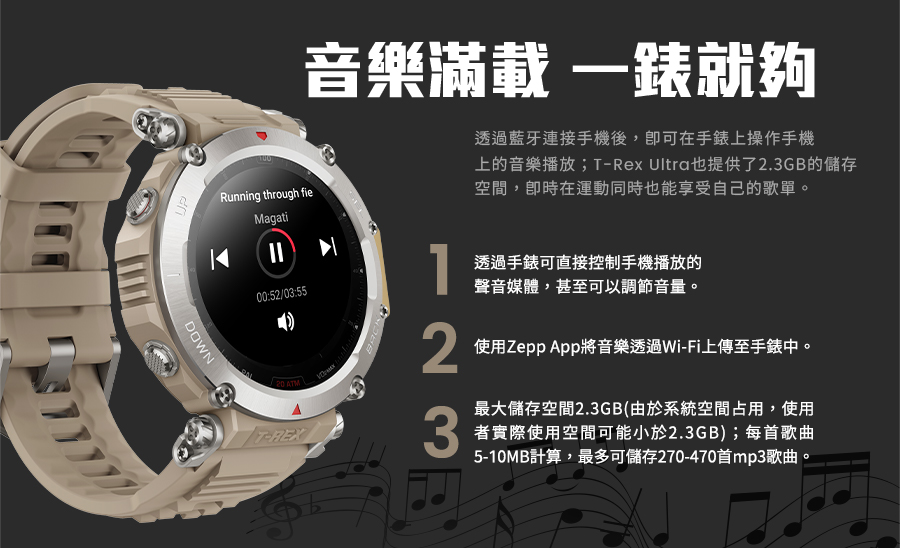 上的音樂播放TRex Ultra也提供了2.3GB的儲存