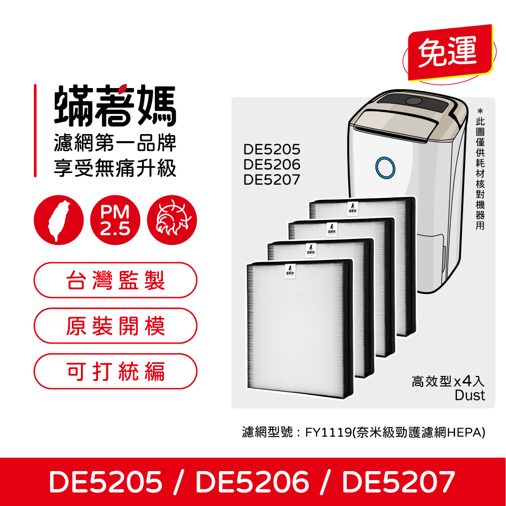 蟎著媽 濾網4入優惠組(適用 PHILIPS 飛利浦 DE5