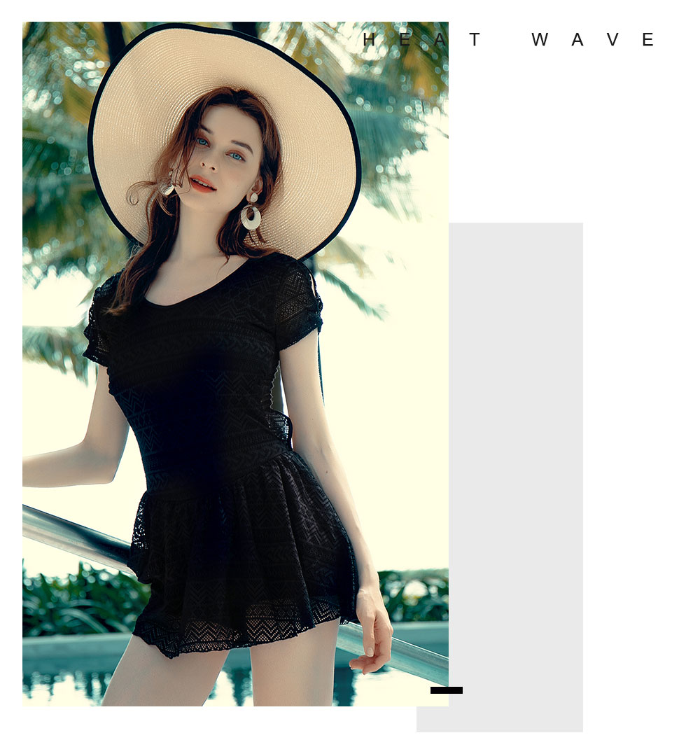 Heatwave 熱浪 新款黑色短袖露背性感收腰顯瘦裙式連身