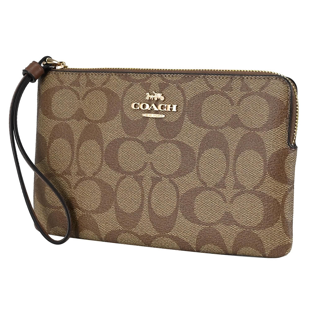 COACH 經典C字LOGO印花防刮拼接大手拿包萬用包(駝色