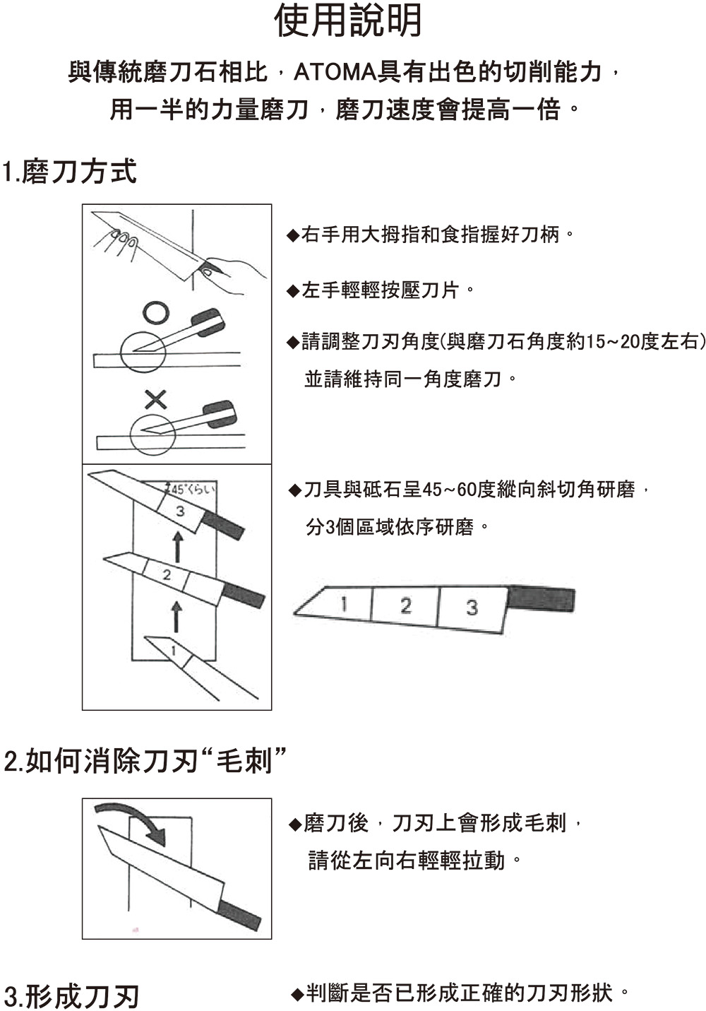 與傳統磨刀石相比,ATOMA具有出色的切削能力,