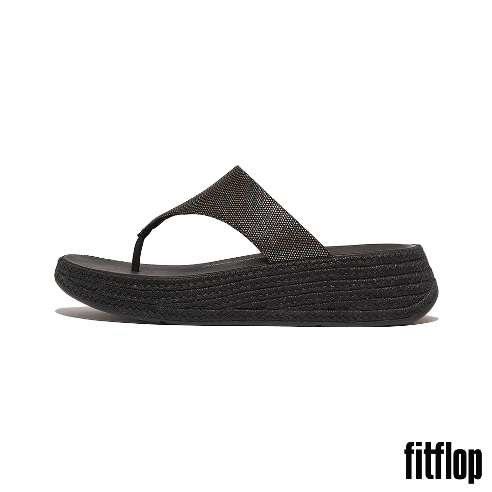 FitFlop F-MODE 草編亮片帆布厚底夾腳涼鞋(黑色