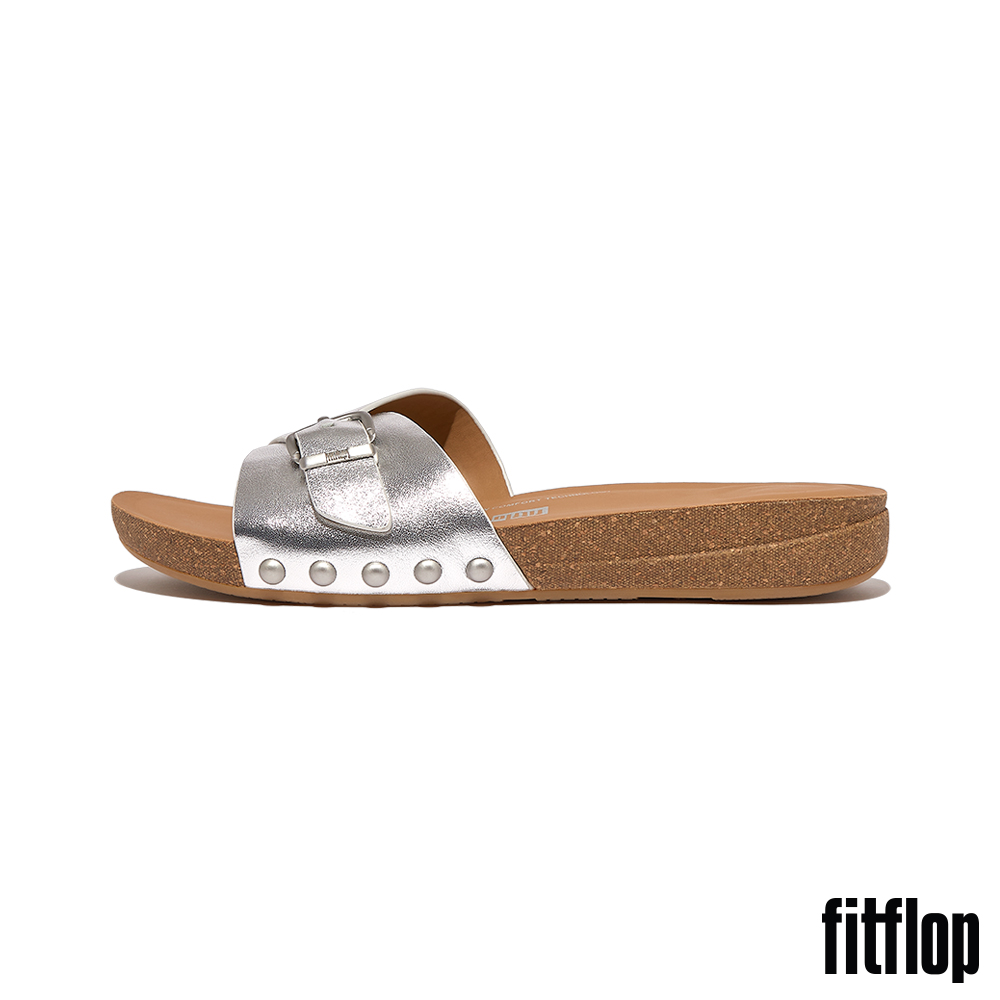 FitFlop 可調式扣環金屬皮革涼鞋(銀色)好評推薦