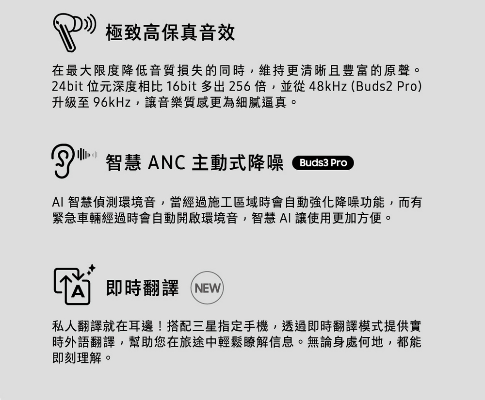 24bit 位元深度相比 16bit 多出 256倍,並從48kHz Buds2 Pro