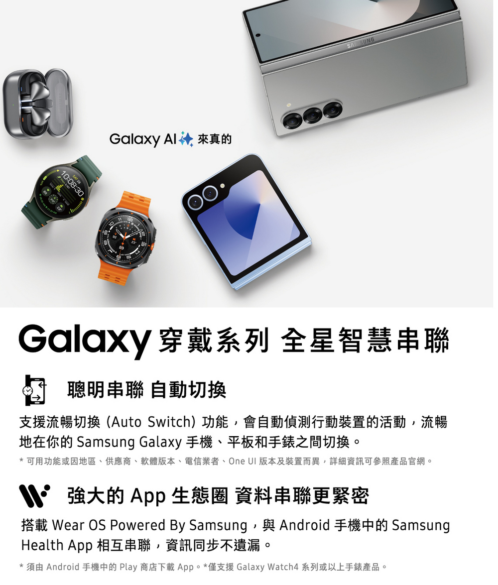 須由 Android 手機中的 Play 商店下載App。僅支援 Galaxy Watch4 系列或以上手錶產品。