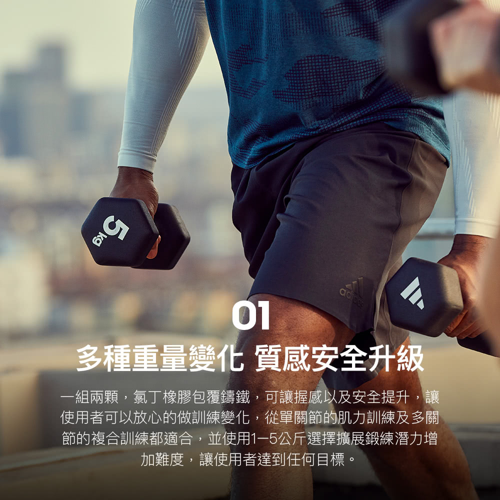 adidas 愛迪達 六角健身啞鈴-5kg(2入) 推薦