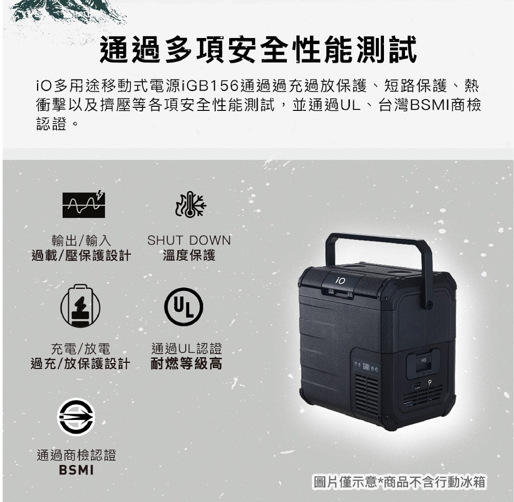 iO多用途移動式電源iGB156通過過充過放保護、短路保護、熱