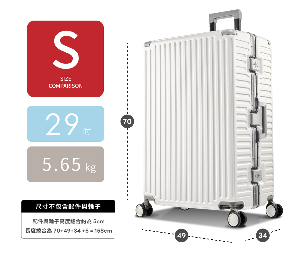 尺寸不包含配件與輪子 配件與輪子高度總合約為5cm 