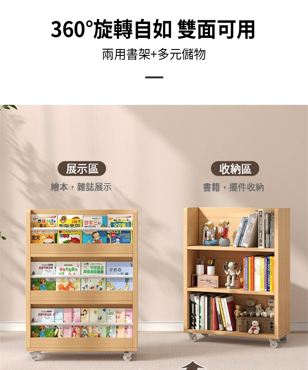 匠俱 書架(實木書架 移動小書櫃 雙面置物架 落地簡易書架 