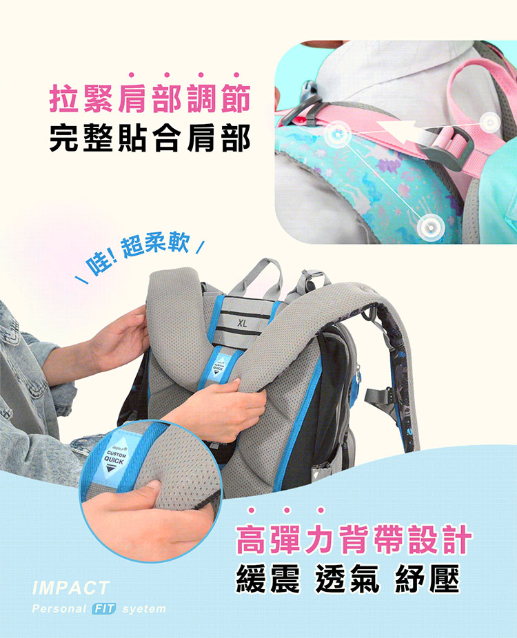 拉緊肩部調節 完整貼合肩部 哇超柔軟 高彈力背帶設計 緩震 透氣 紓壓 