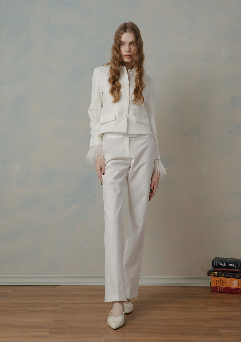 AS 集團 優雅氣質珍珠毛呢布尖頭低跟鞋(米)好評推薦