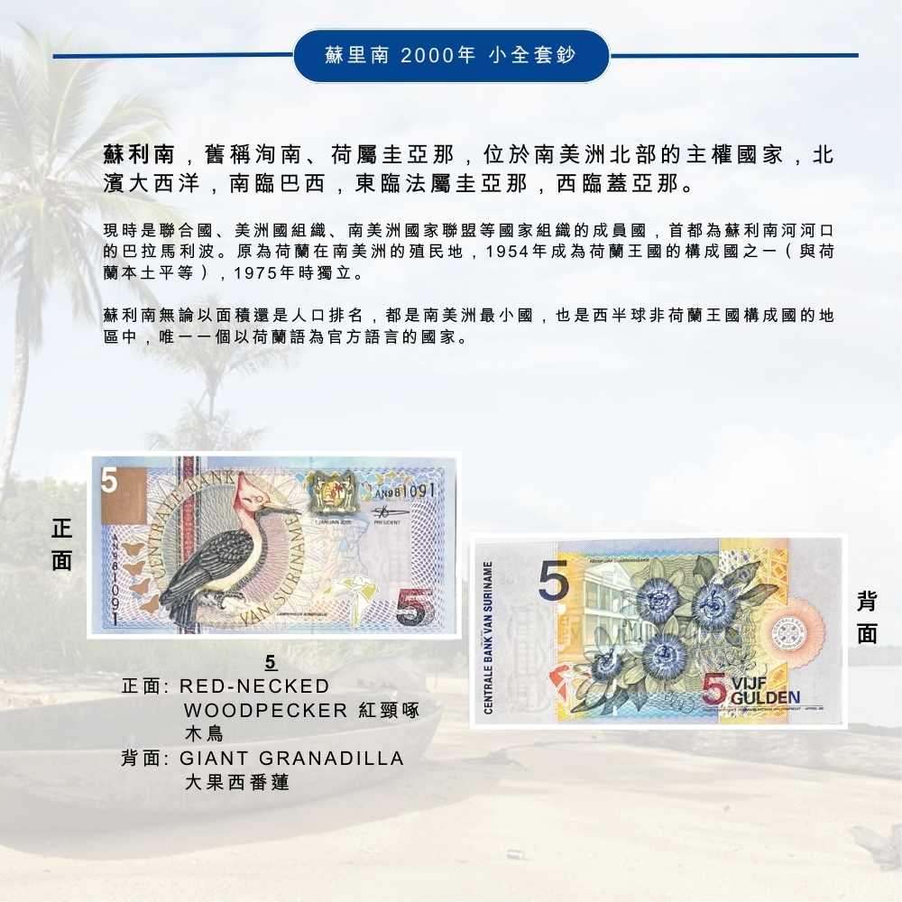 耀典真品 蘇里南 2000年 小全套鈔(全套鈔組系列) 推薦