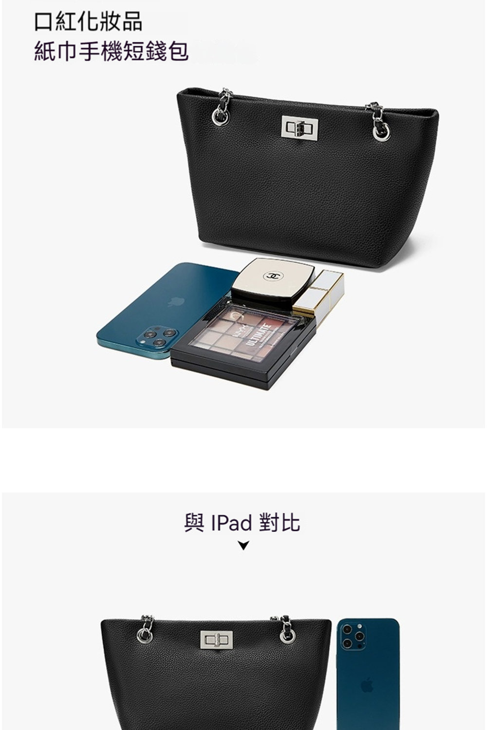 口紅化妝品 紙巾手機短錢包 與 IPad 對比 