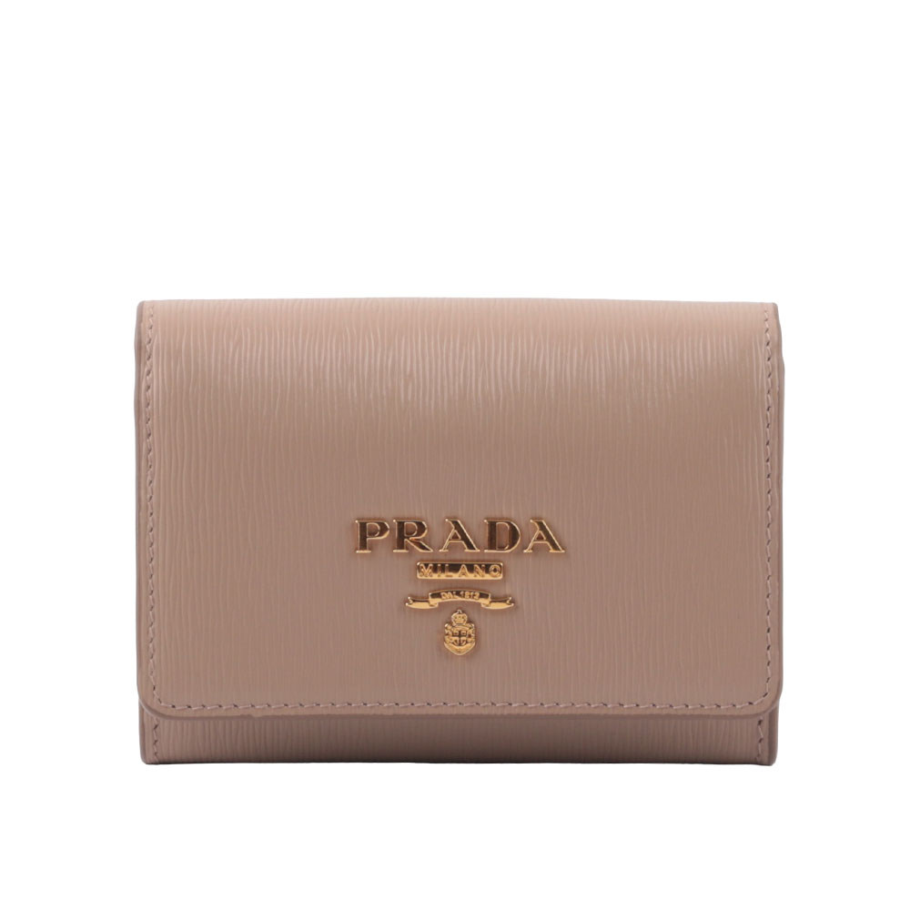 PRADA 普拉達 浮雕Logo 水波紋皮革翻蓋卡夾/零錢包