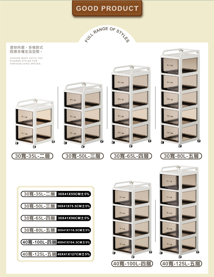 ONE HOUSE 35L 森巴分層附輪收納架 收納櫃 抽屜