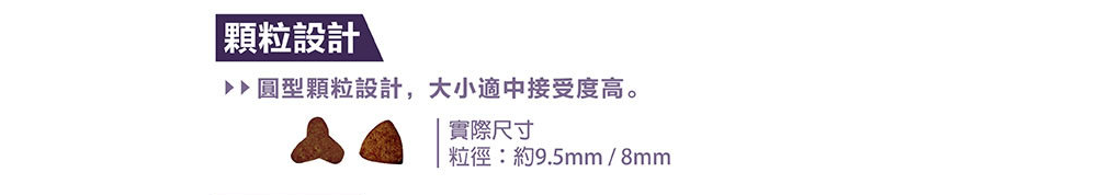 顆粒設計 圓型顆粒設計,大小適中接受度高。 實際尺寸 粒徑約9.5mm8mm 