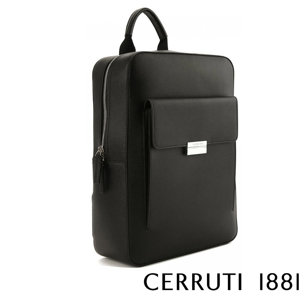 Cerruti 1881 義大利頂級小牛皮十字紋後背包(黑色