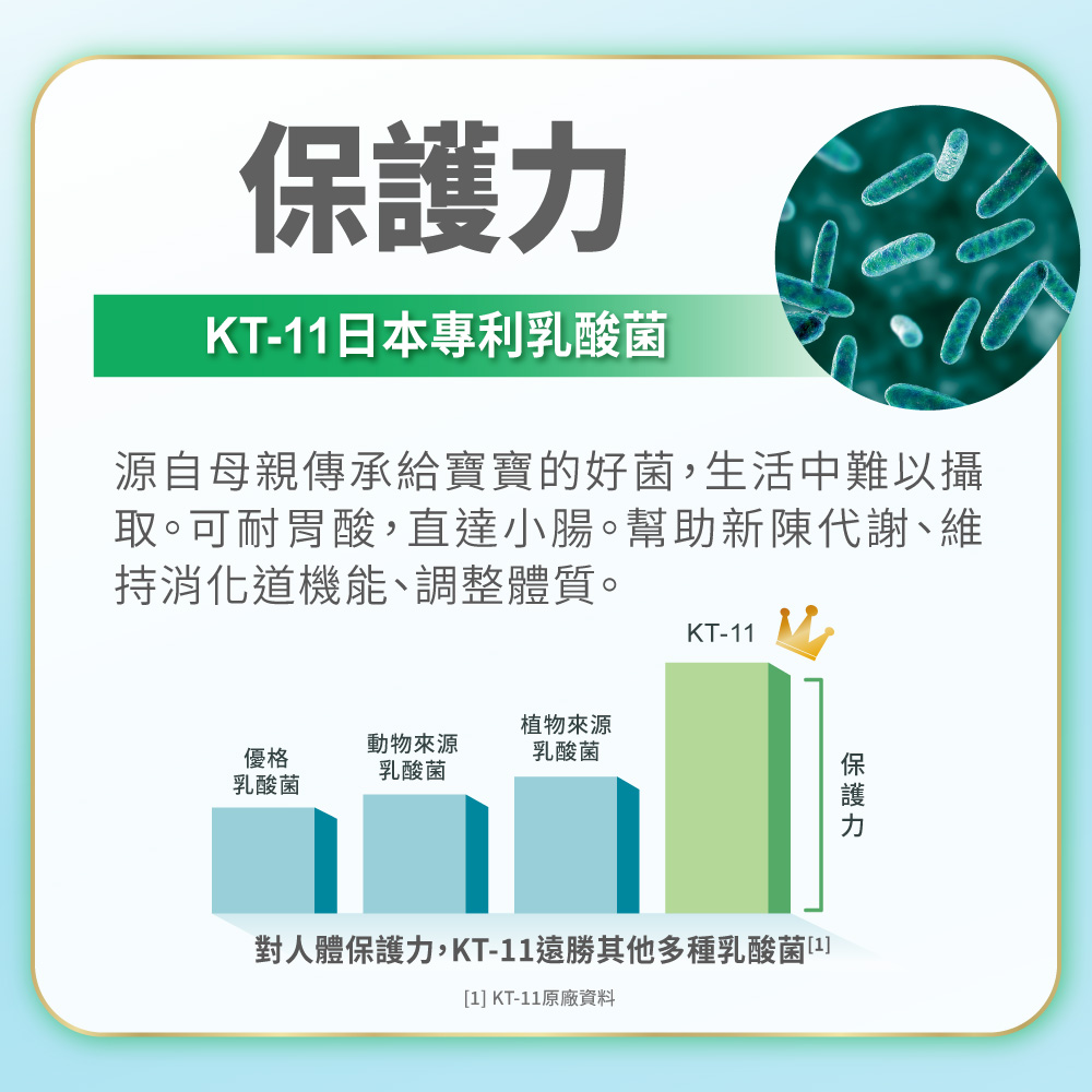 對人體保護力,KT11遠勝其他多種乳酸菌1