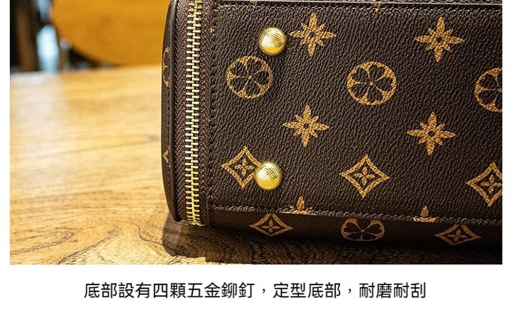 底部設有四顆五金鉚釘,定型底部,耐磨耐刮 