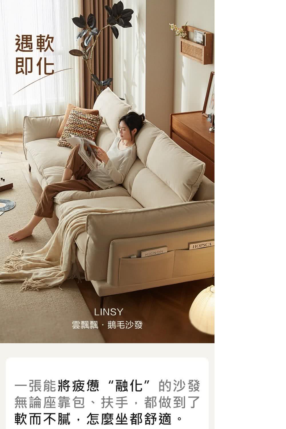 hoi! 好好生活 林氏木業北歐雲飄飄貓抓布三人沙發 BS3