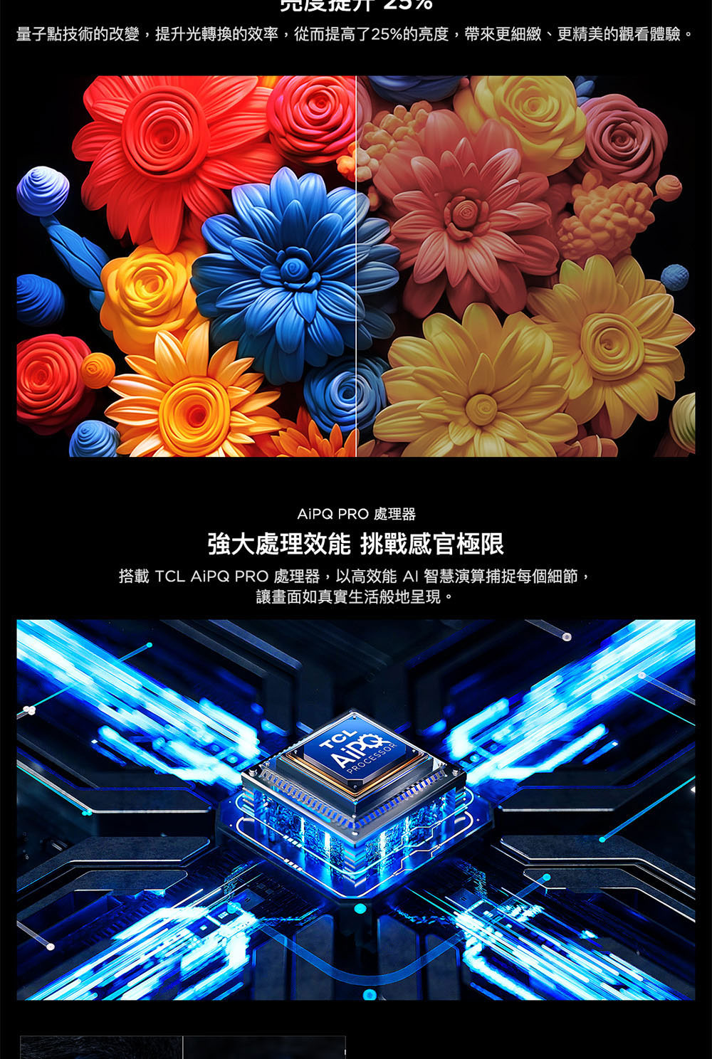 量子點技術的改變,提升光轉換的效率,從而提高了25%的亮度,帶來更細緻、更精美的觀看體驗