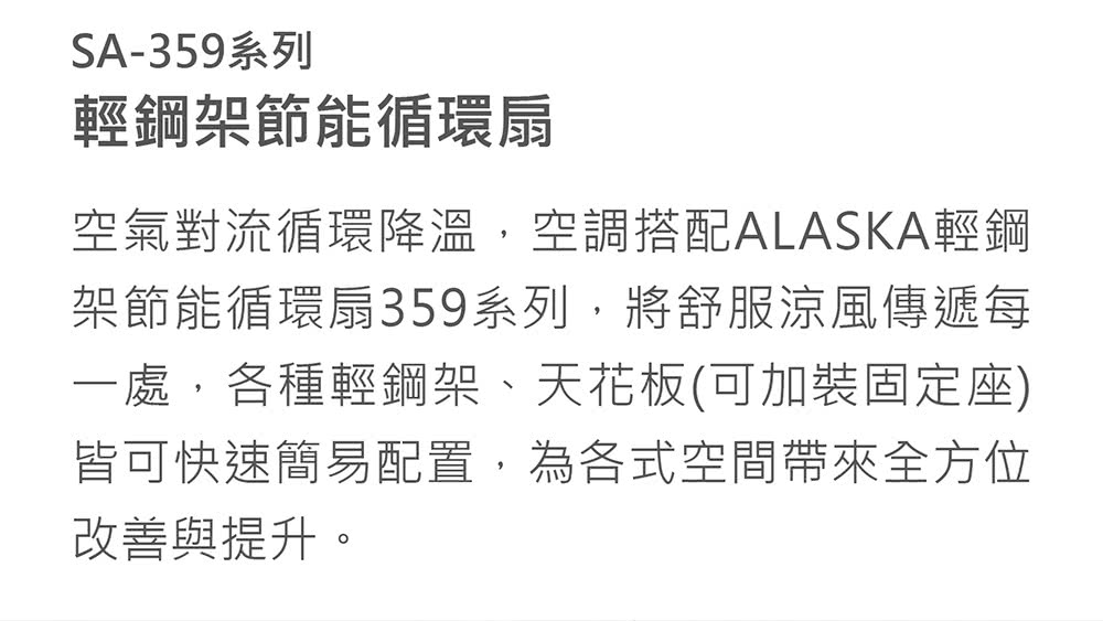 ALASKA 阿拉斯加 輕鋼架節能循環扇 線控 SA-359