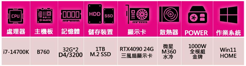 微星平台 i7二十核 RTX4090 24G WiN11{神