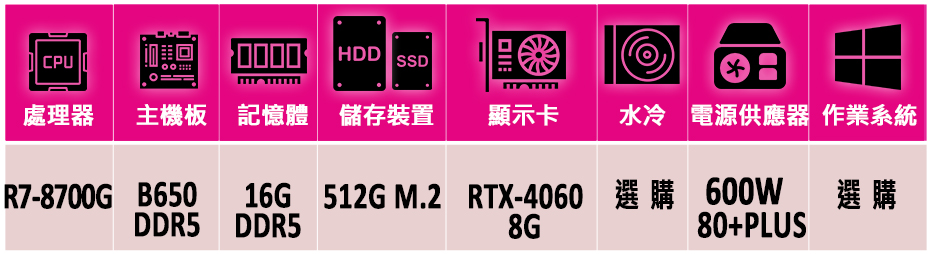 微星平台 R7八核 RTX 4060 2X{白震馬}AM5電