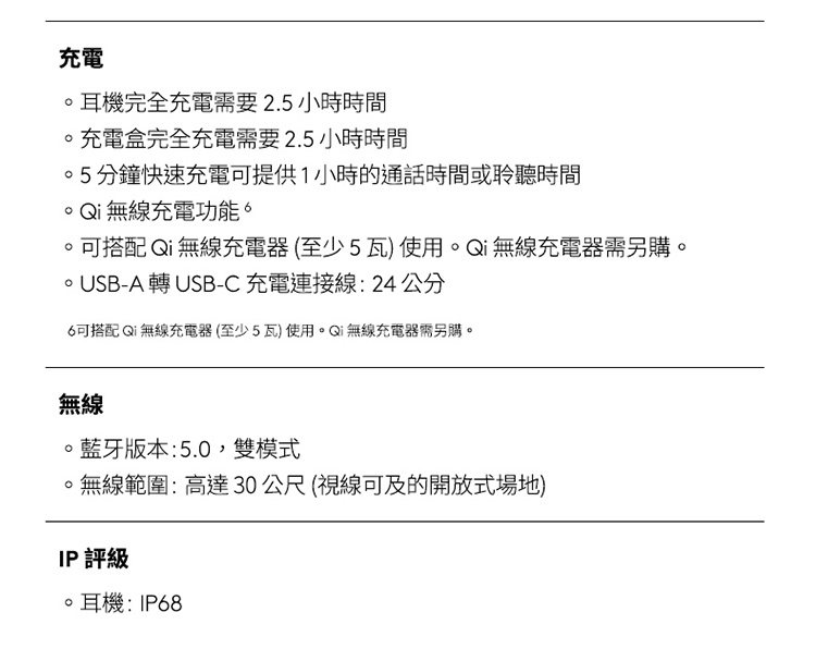 。可搭配 Qi 無線充電器至少5瓦使用。Qi無線充電器需另購。