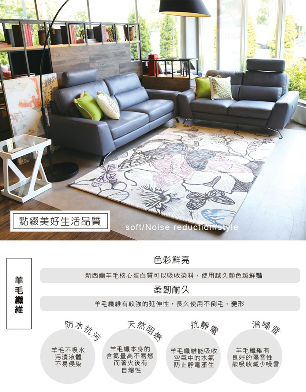 SDL Home 山德力 舞蝶藍羊毛地毯-160x230cm