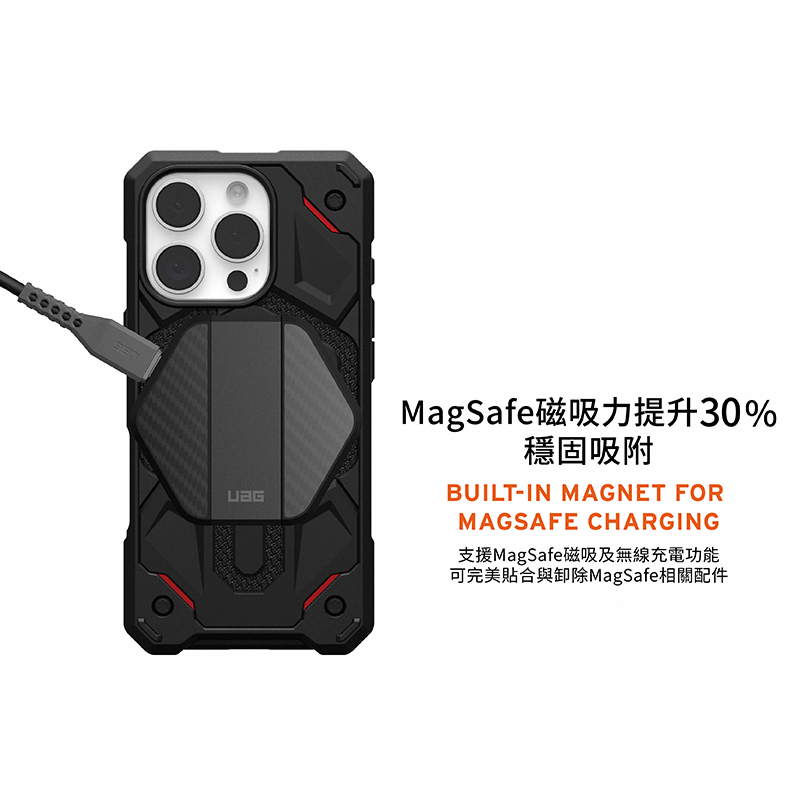 MagSafe磁吸力提升30% 穩固吸附 支援MagSafe磁吸及無線充電功能 可完美貼合與卸除MagSafe相關配件 