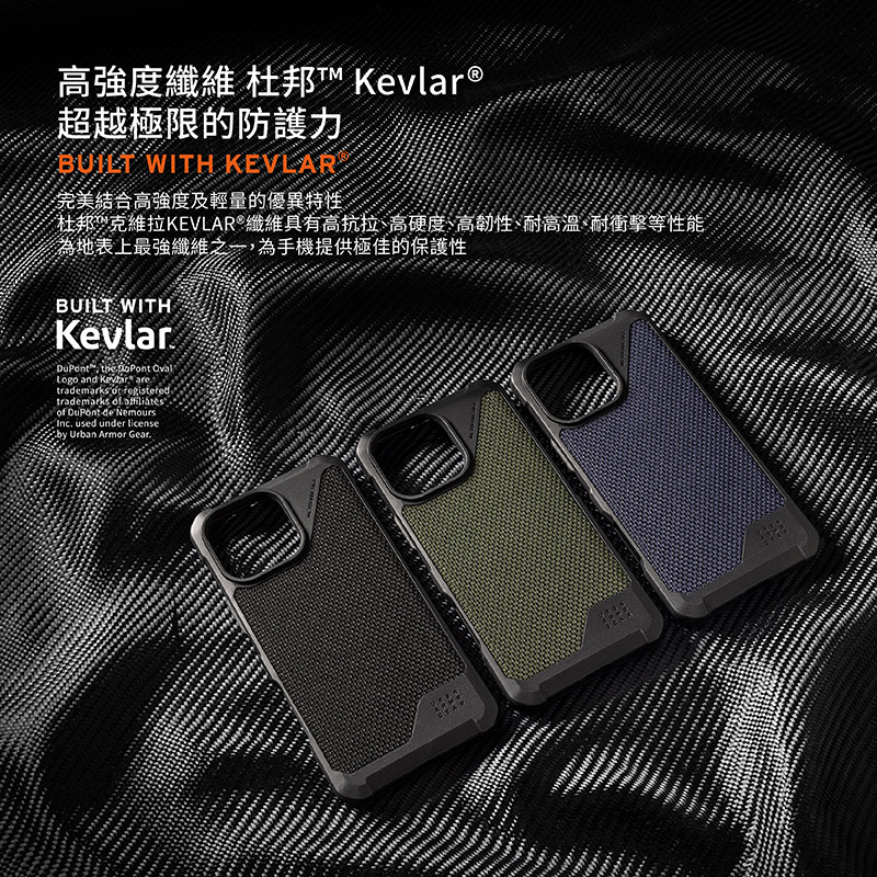 高強度纖維 杜邦T Kevlar 超越極限的防護力 完美結合高強度及輕量的優異特性 杜邦克維拉KEVLAR纖維具有高抗拉、高硬度、高韌性、耐高溫、耐衝擊等性能 為地表上最強纖維之一,為手機提供極佳的保護性