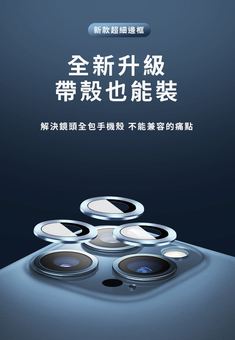 新款超細邊框 全新升級 帶殼也能裝 解決鏡頭全包手機殼 不能兼容的痛點 