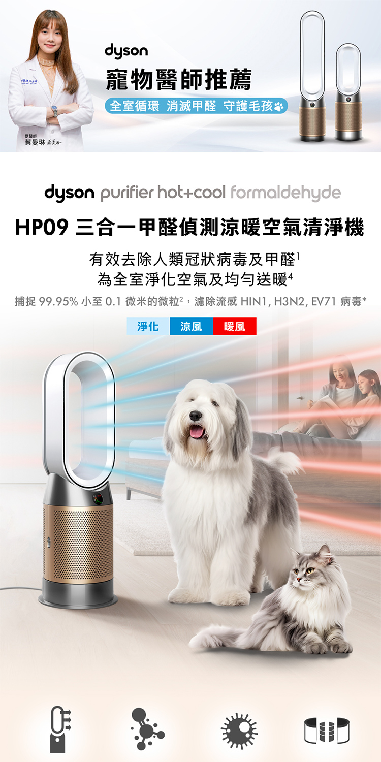 dyson 戴森 HP09三合一甲醛偵測涼暖清淨機(白金色)