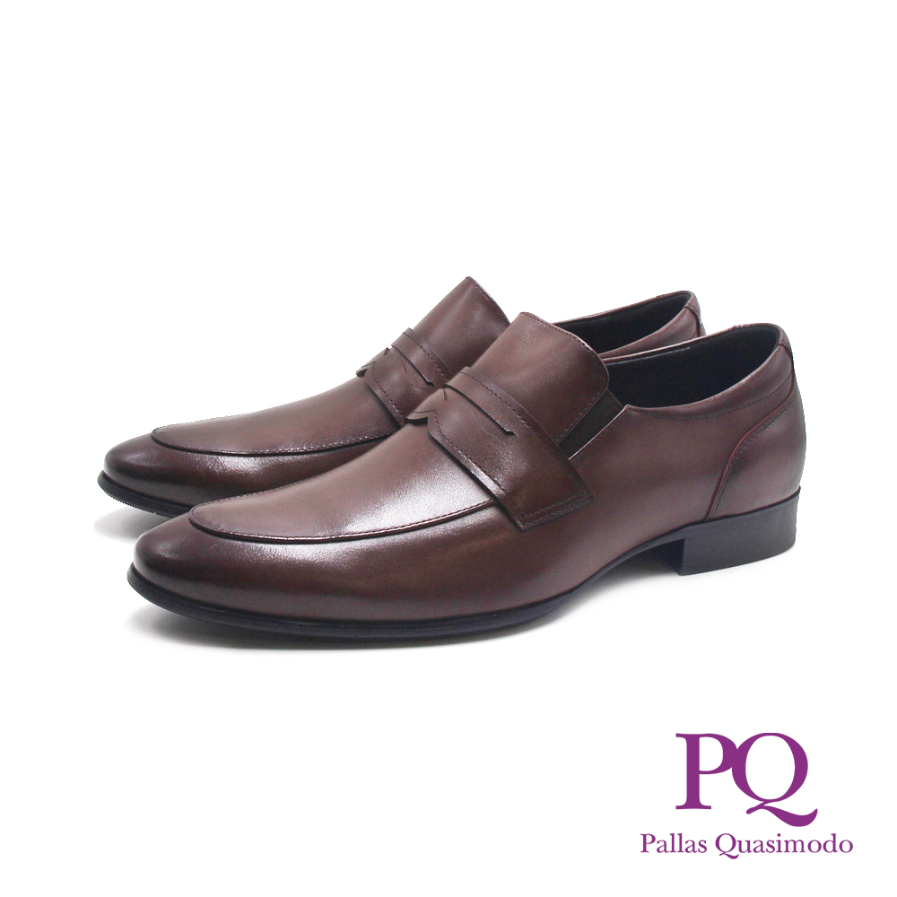 PQ 男 loafer 藍底光澤圓尖頭樂福皮鞋 男鞋(咖啡色