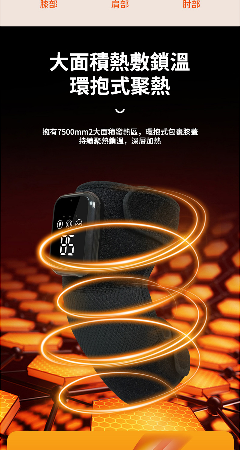 擁有7500mm2大面積發熱區,環抱式包裹膝蓋