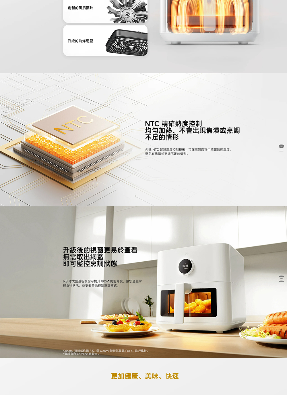 Xiaomi 智慧氣炸鍋 5.5L 與 Xiaomi 智慧氣炸鍋 Pro 4L 進行比較。