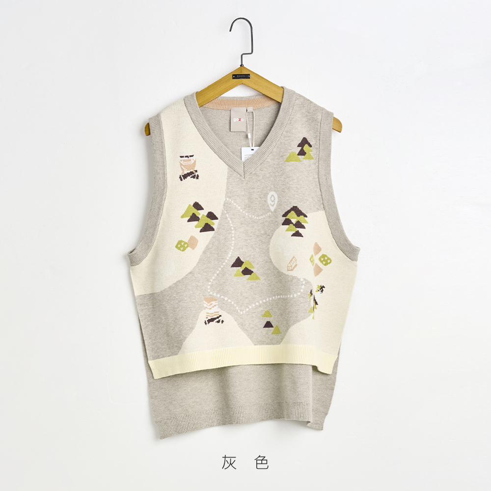 gozo MOMO獨家款★限量開賣 露營路線圖V領毛衣背心(