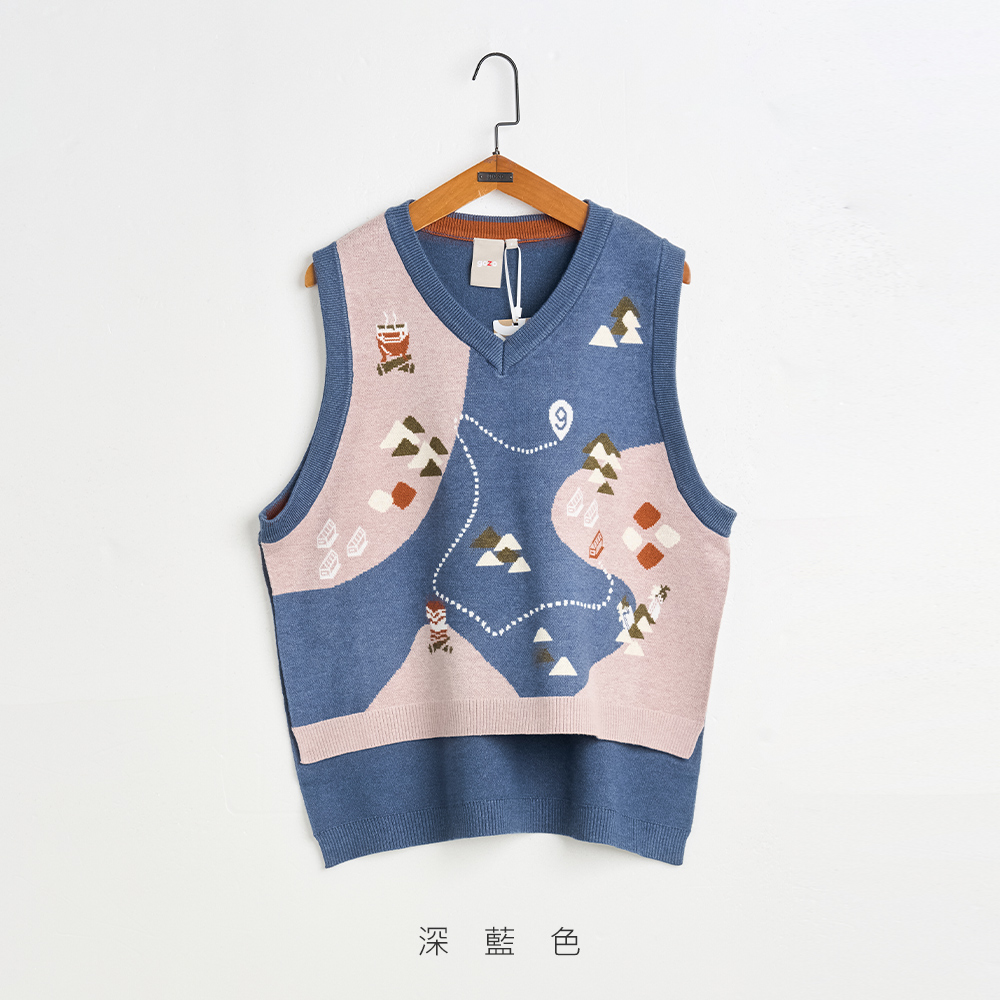 gozo MOMO獨家款★限量開賣 露營路線圖V領毛衣背心(