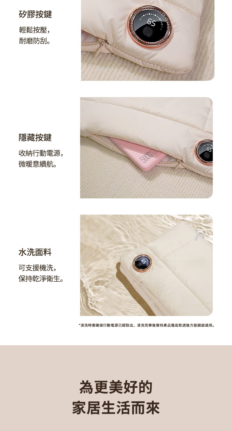 清洗時需確保行動電源已經取出,清洗完畢後需待產品徹底乾透後方能開啟適用。