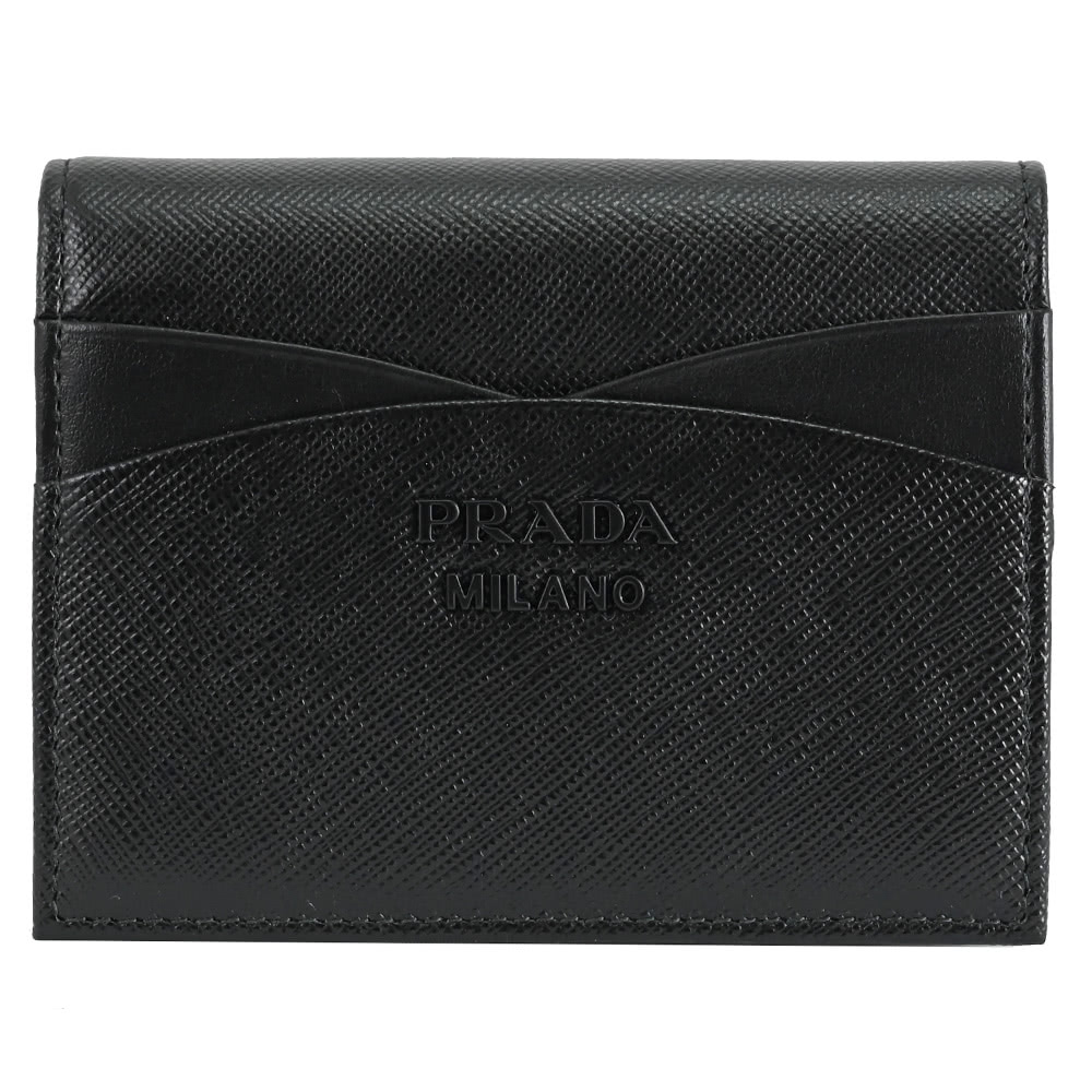 PRADA 普拉達 簡約金屬LOGO防刮皮革對折扣式零錢短夾