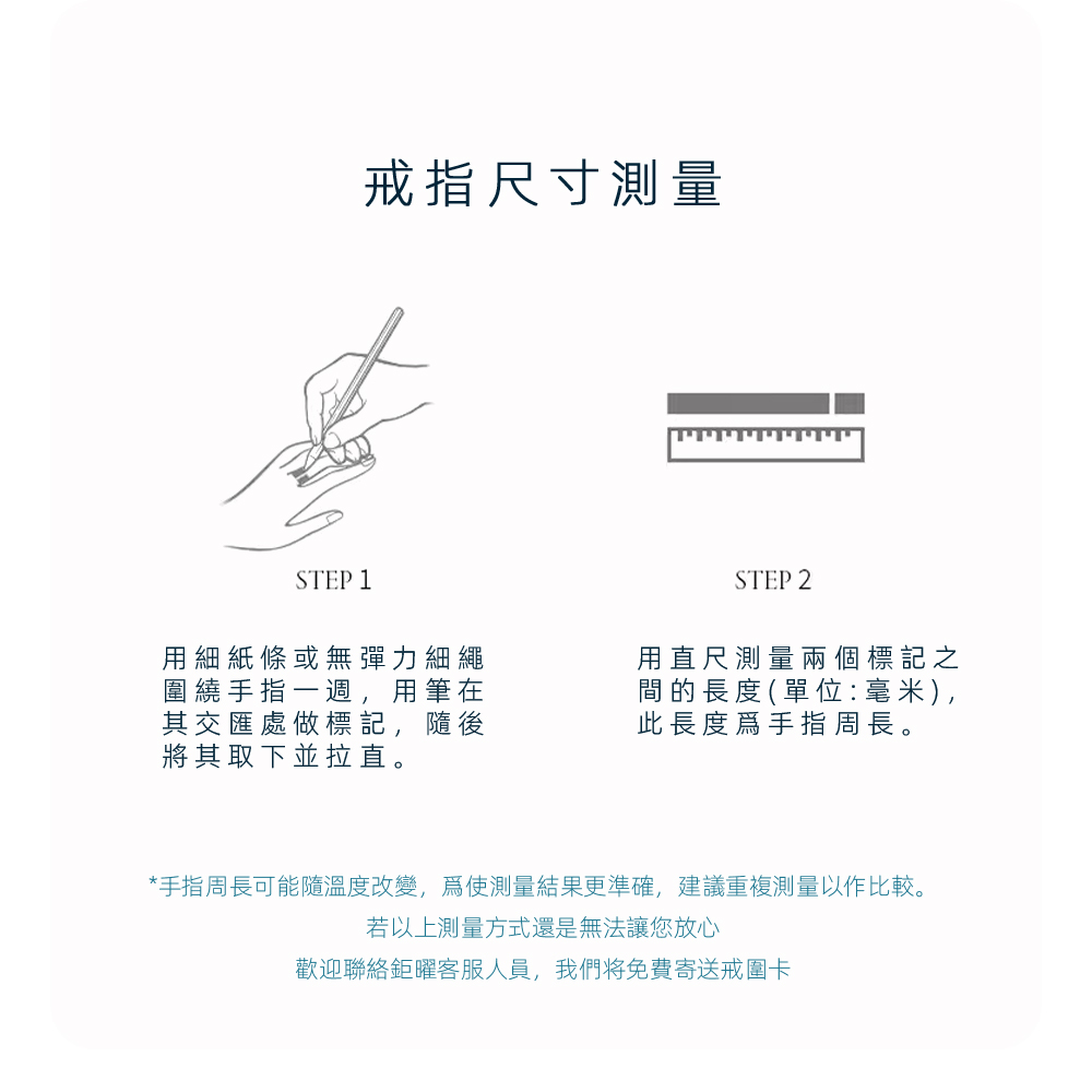 手指周長可能隨溫度改變,為使測量結果更準確,建議重複測量以作比較。