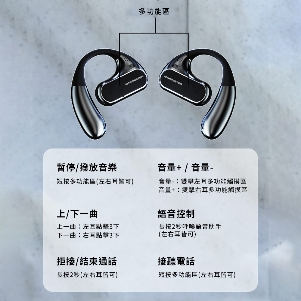 音量雙擊左耳多功能觸摸區